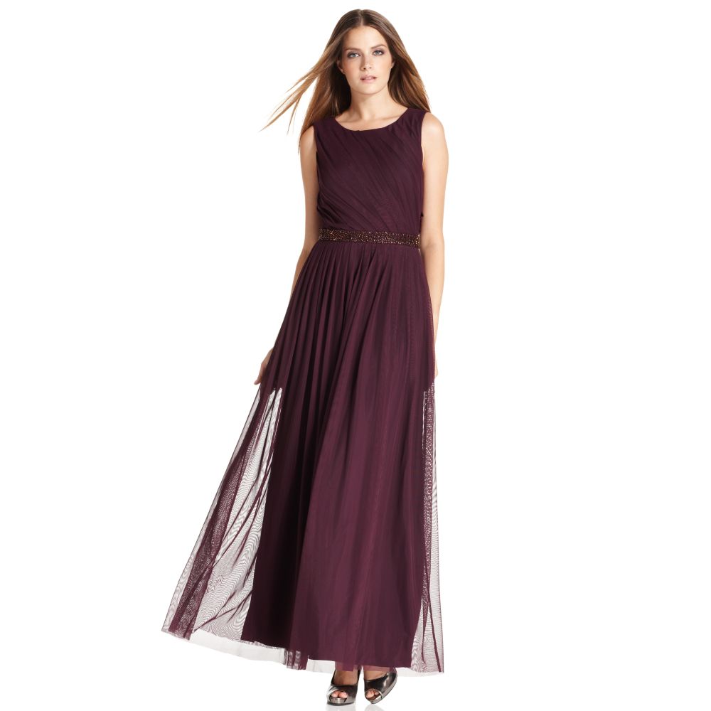 Lyst Calvin Klein Sleeveless Pleated Beaded Evening Gown In Purple Gallery