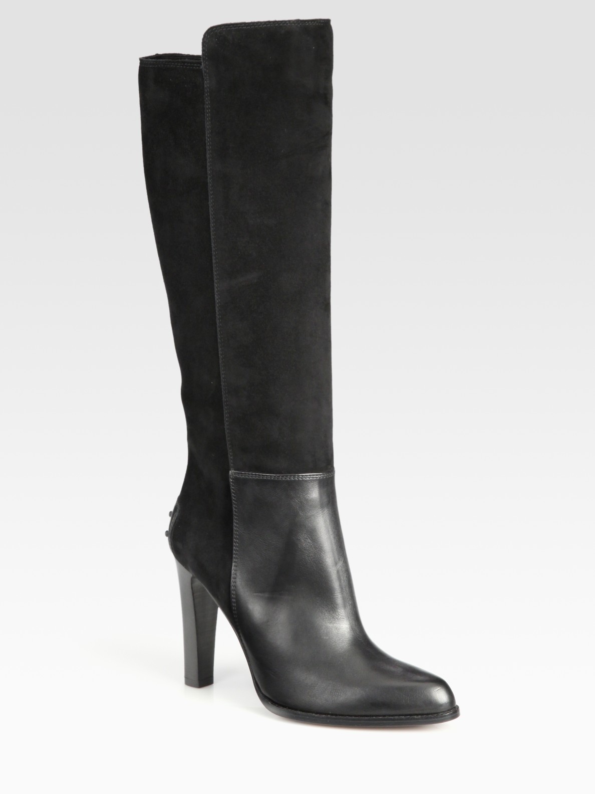 Tod's Suede and Leather Knee High Boots in Black | Lyst