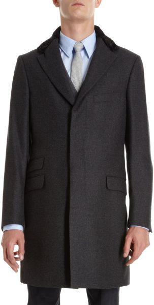 Barneys New York Astrakhan Collar Top Coat in Gray for Men (charcoal ...
