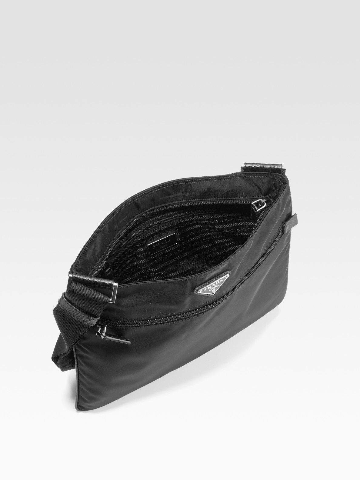 Prada Nylon \u0026amp; Leather Messenger Bag in Black for Men | Lyst  