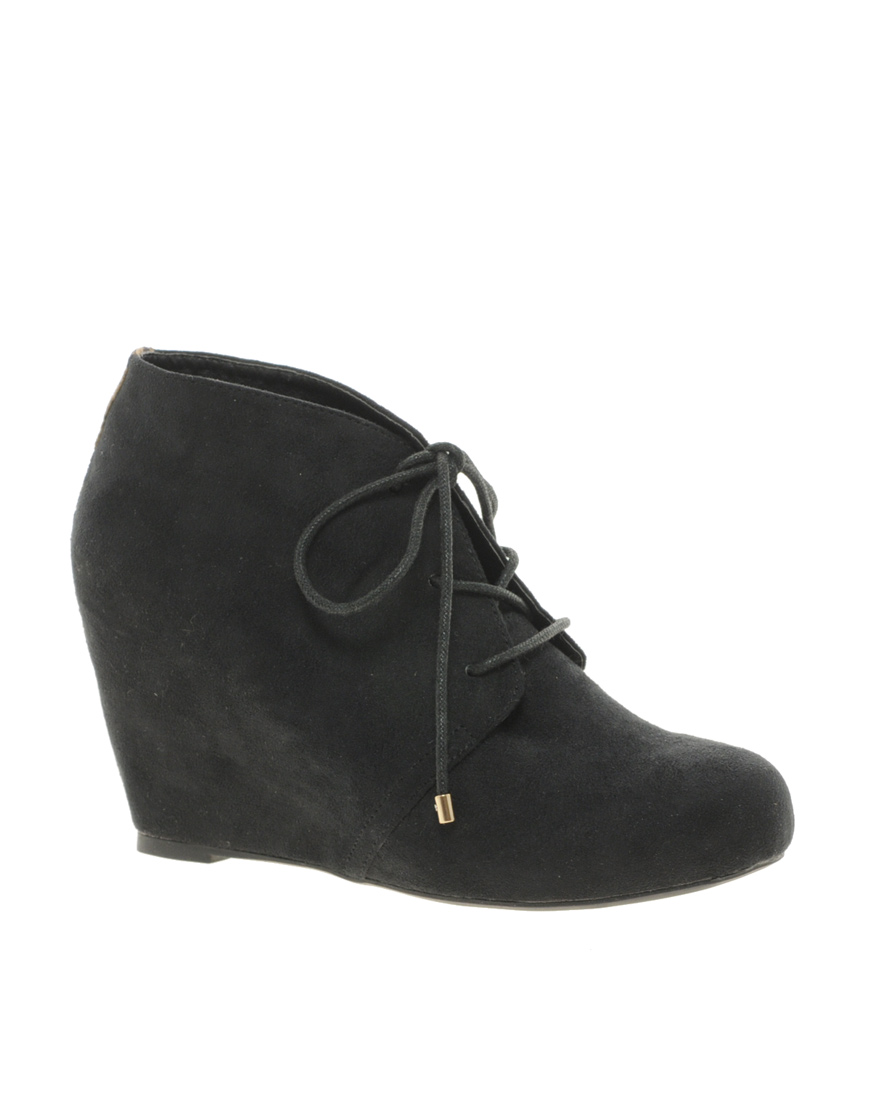 River Island Lace Up Wedge Ankle Boots in Black | Lyst