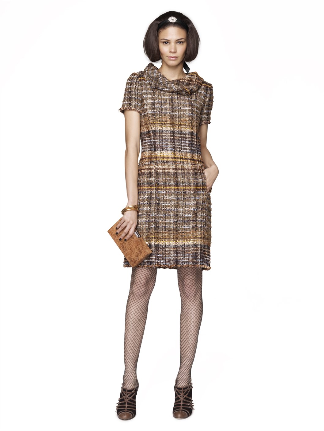 Lyst - Oscar De La Renta Metallic Tweed Short Sleeve Tunic Dress in Brown