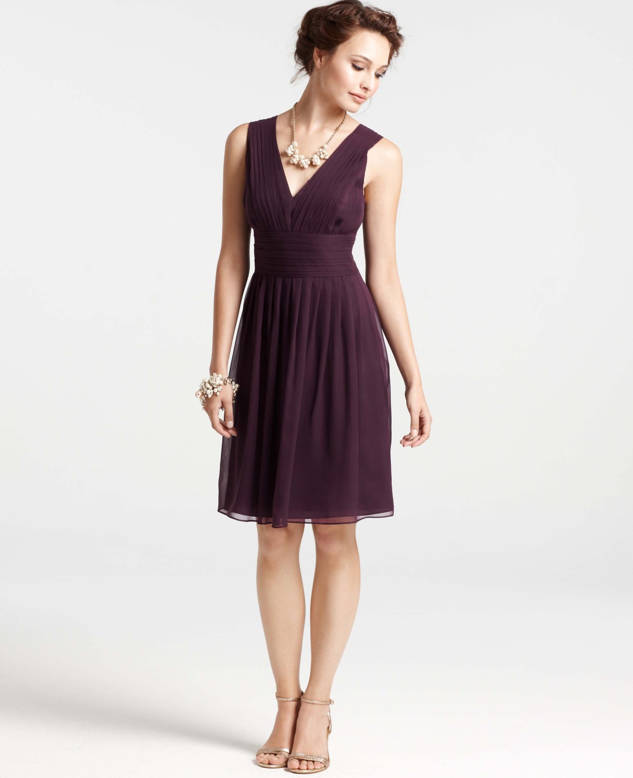 Ann Taylor Silk Georgette Pleat Tank Dress in Purple (deep damson) | Lyst