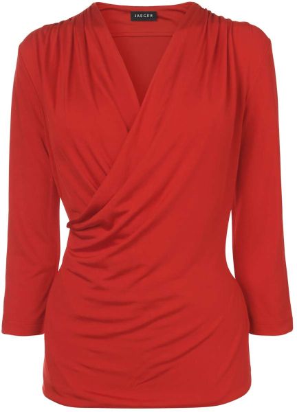 Jaeger Viscose Drape Front Jersey in Red | Lyst