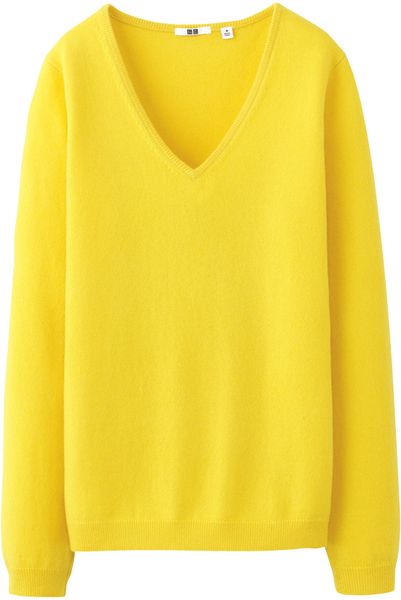 Uniqlo Women Cashmere V Neck Sweater B in Yellow | Lyst
