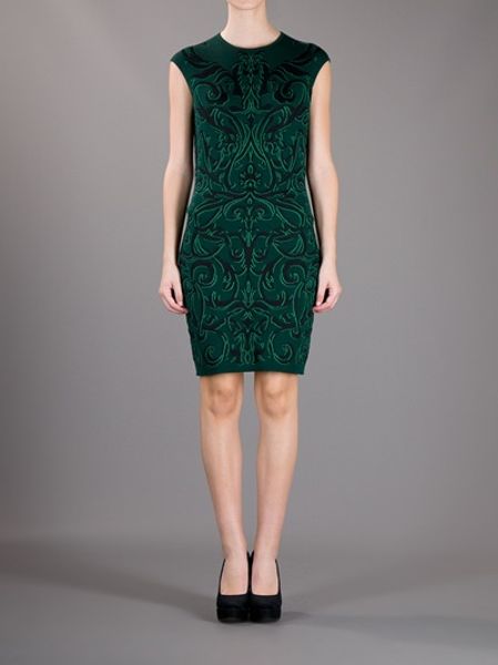 Alexander Mcqueen Woven Brocade Dress in Green | Lyst