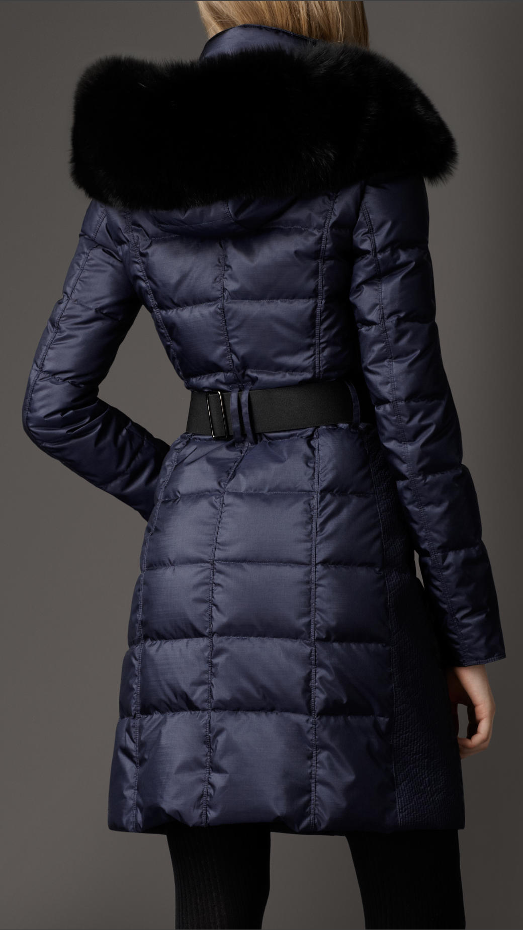 Lyst Burberry Fur Trim Quilted Coat in Blue
