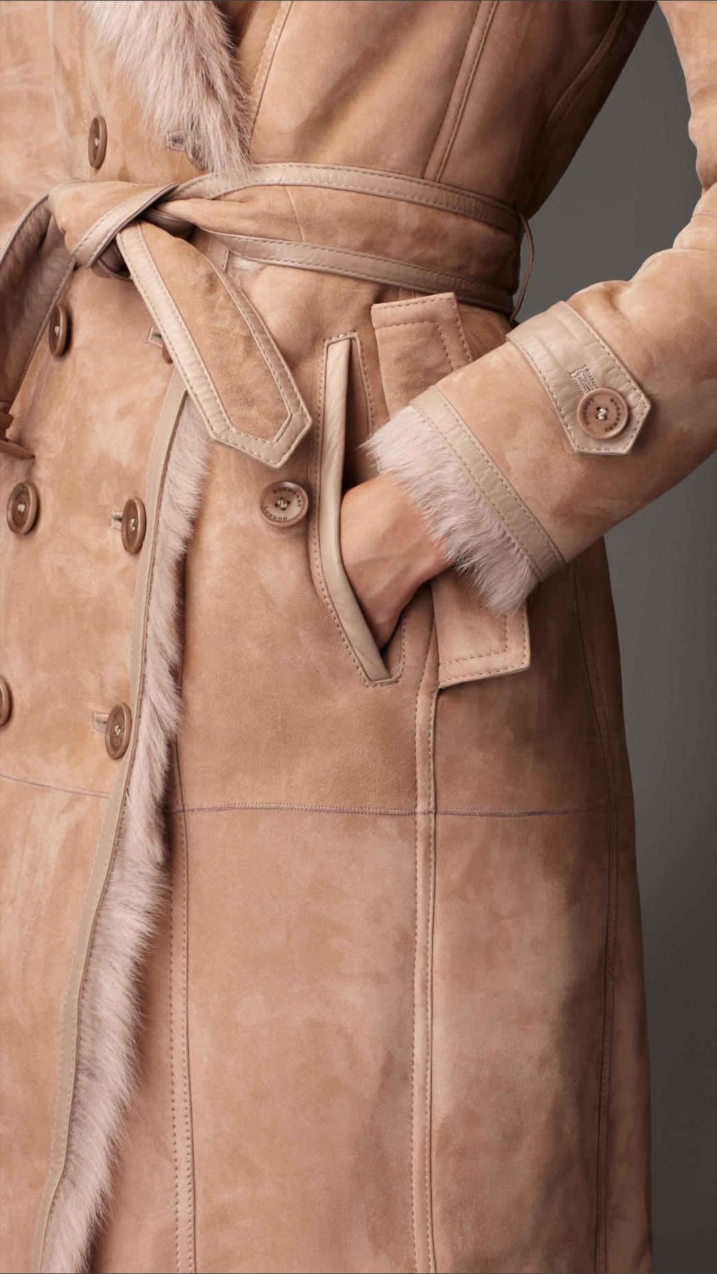 Burberry Long Shearling Trench Coat in Natural - Lyst