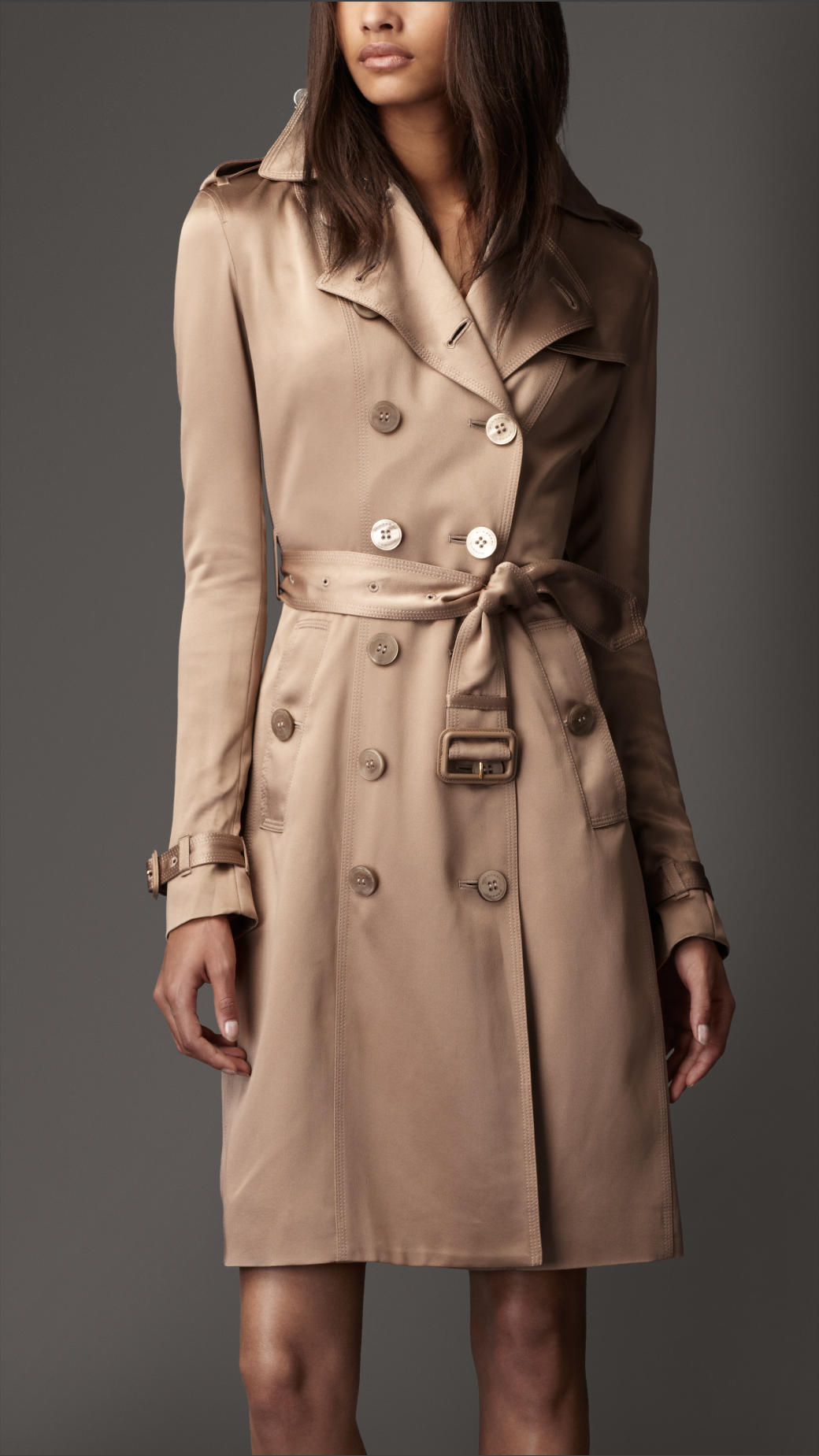 Lyst Burberry Long Silk Trench Coat In Natural