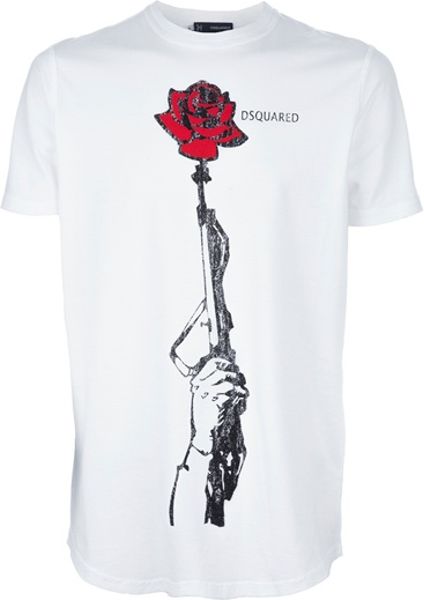 Dsquared² Rifle Rose Print T-Shirt in White for Men | Lyst
