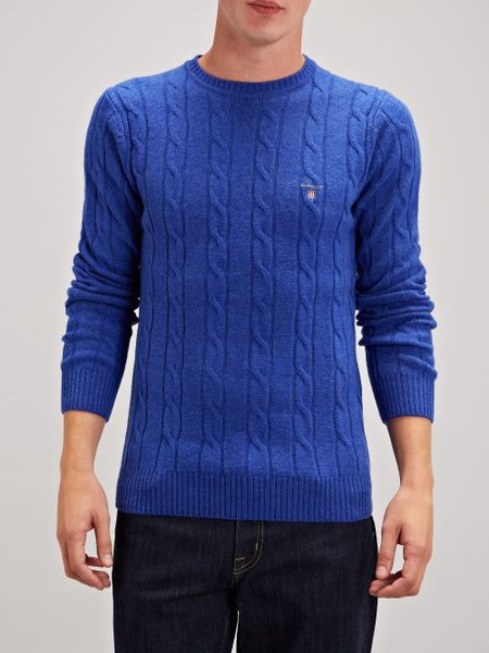 Gant Crew Neck Cable Knit Jumper in Blue for Men (royal blue) | Lyst