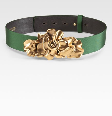 Oscar De La Renta Floral Buckle Belt in Green (evergreen) | Lyst