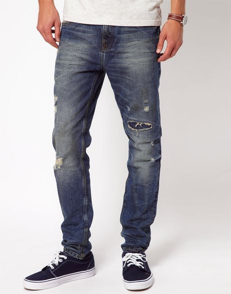 River Island Skinny Vinny Jeans with Rips in Blue for Men (midblue) | Lyst