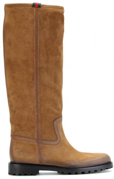 Gucci St Moritz Suede Boots in Brown | Lyst