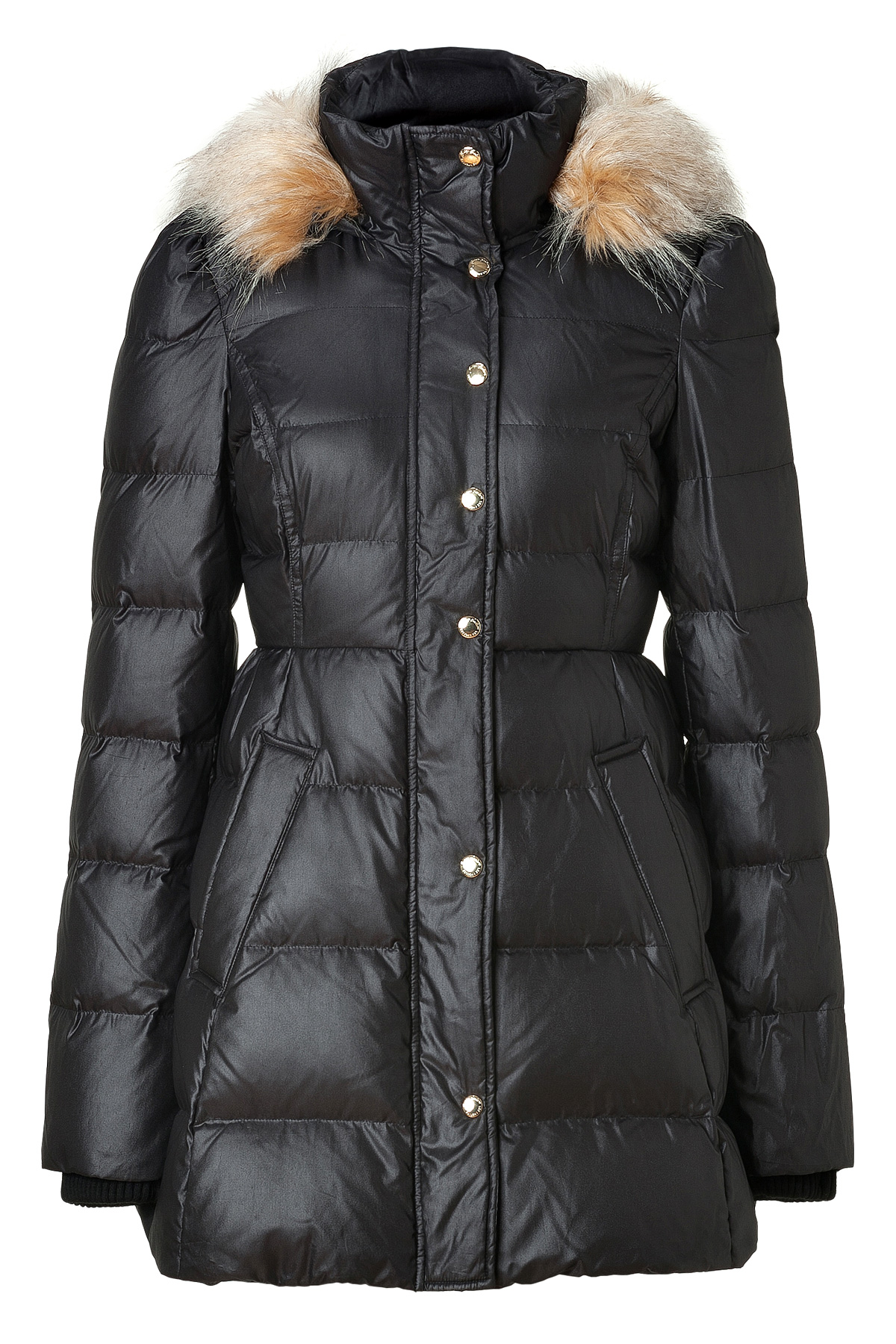 Juicy Couture Pearl Finish Black Puffer Coat in Black (pearl) | Lyst
