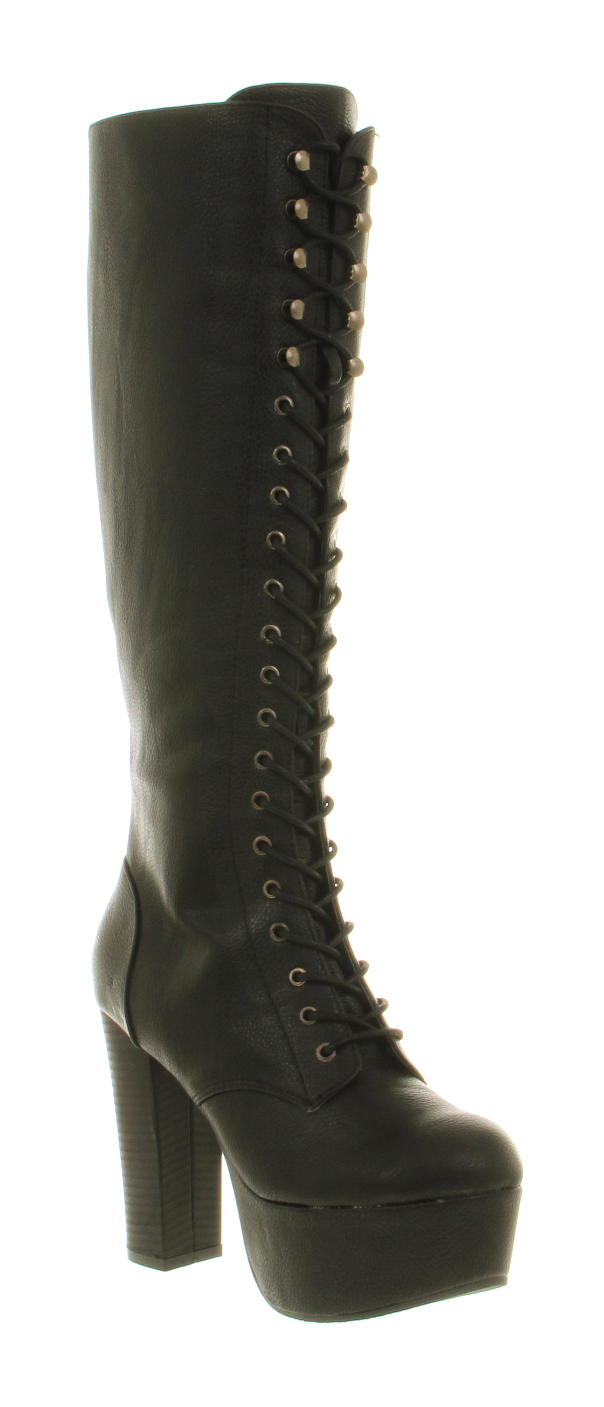 Office Gosh Lace Up Knee Boot Black Pu In Lyst Gallery