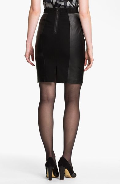 Tracy Reese Leather Ponte Knit Pencil Skirt in Black | Lyst
