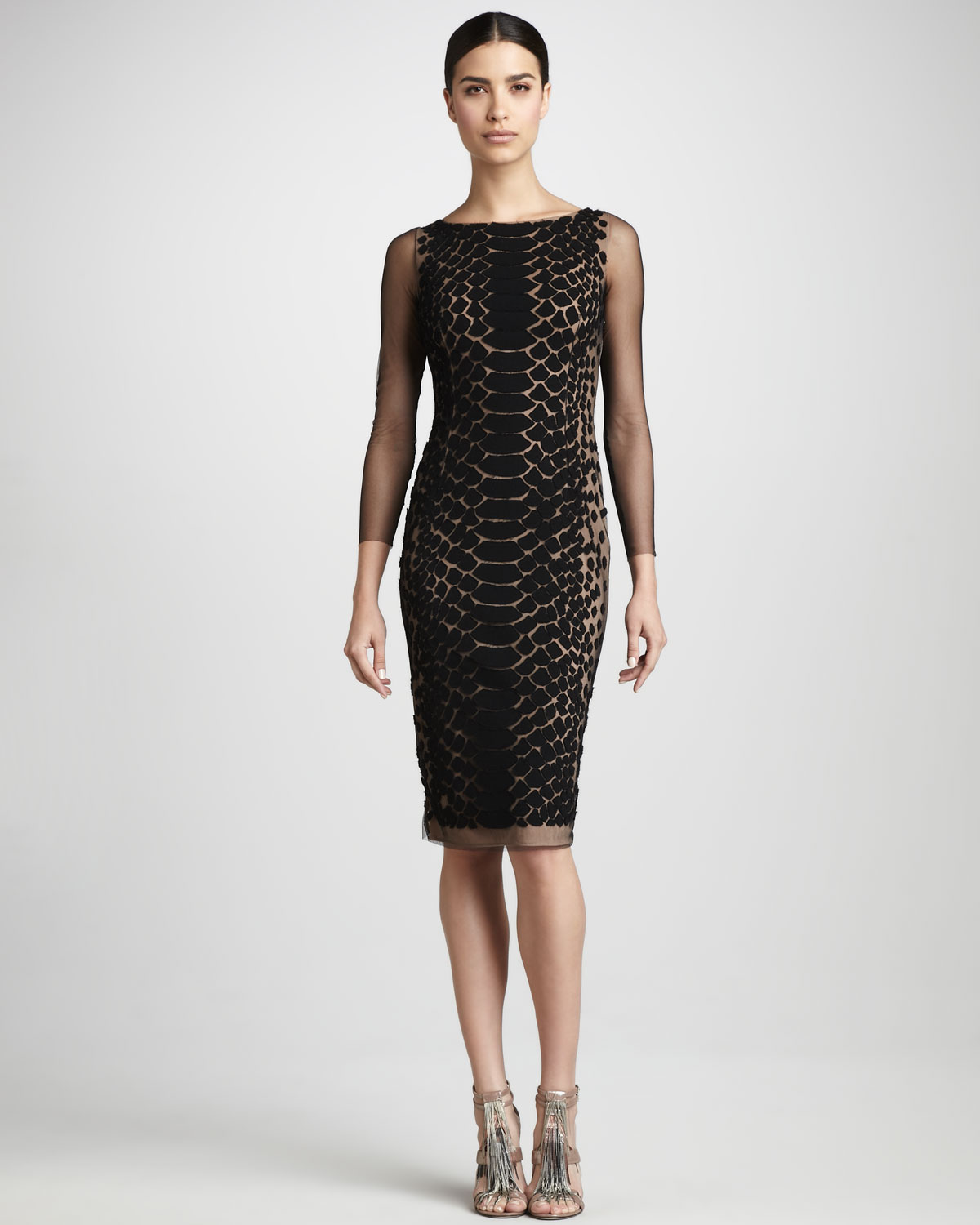 Lyst Carmen Marc Valvo Snakeskinprint Tail Dress In Black Gallery