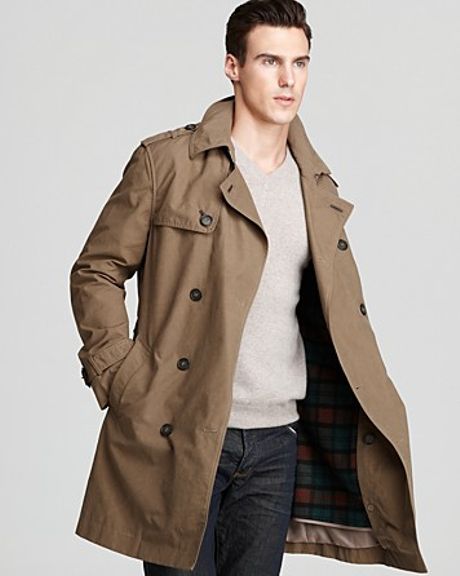 Cole Haan Waxed Cotton Double Breasted Trench Coat in Khaki for Men | Lyst