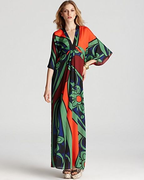 Issa Kimono Dress Printed Chiffon in Green (army green) | Lyst