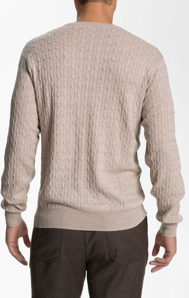 Peter Millar Cable Knit Merino Wool Sweater in Beige for Men (grain) | Lyst