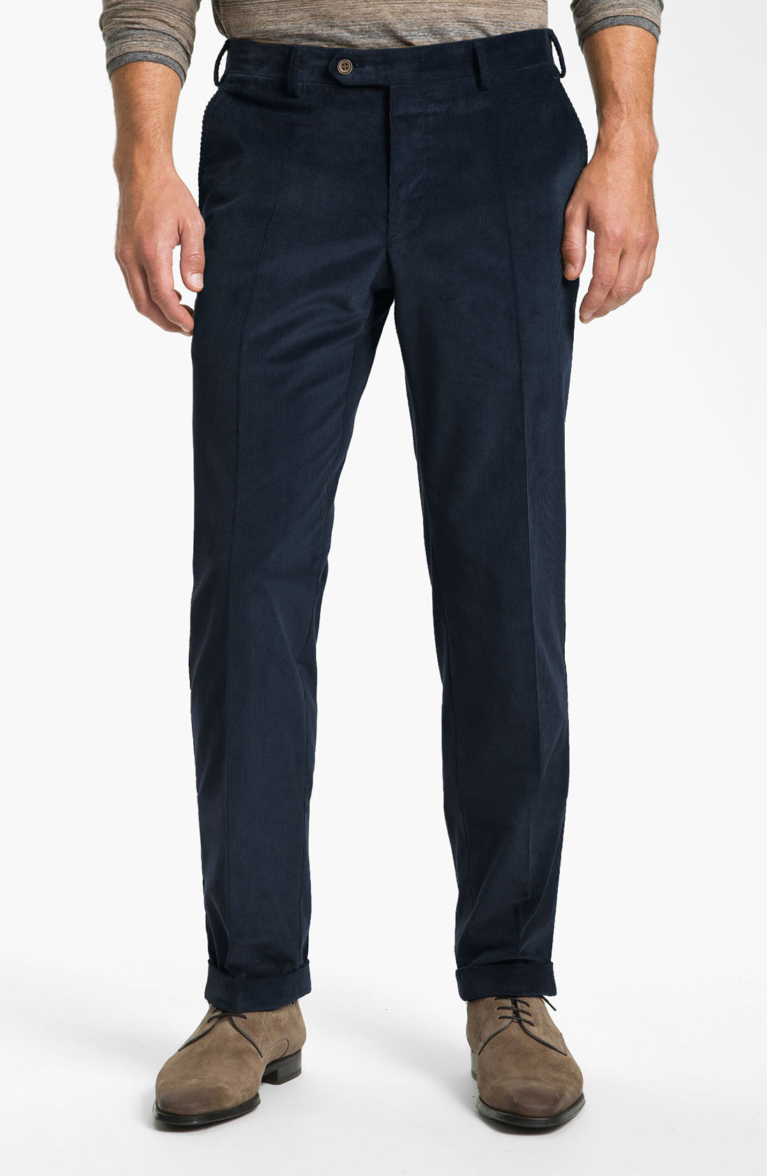 Canali Flat Front Corduroy Pants in Blue for Men | Lyst