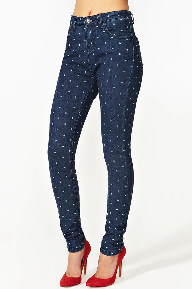 white polka dot jeans