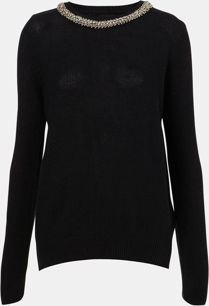 Topshop Embellished Collar Sweater in Blue (navy) | Lyst