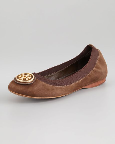 Tory Burch Caroline Suede Ballet Flat in Brown (black) | Lyst