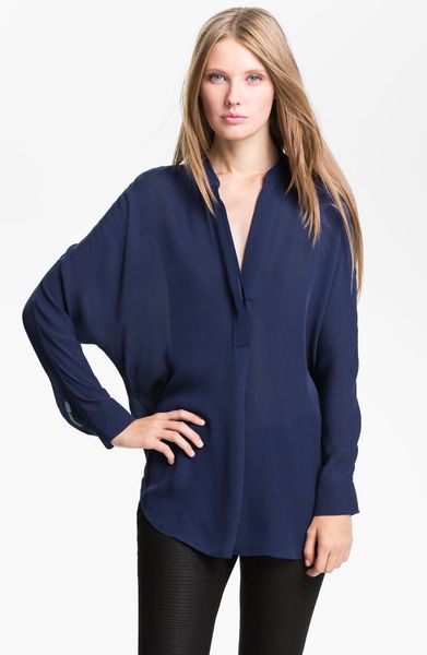 Vince Half Packet Silk Blouse in Blue (royal) | Lyst