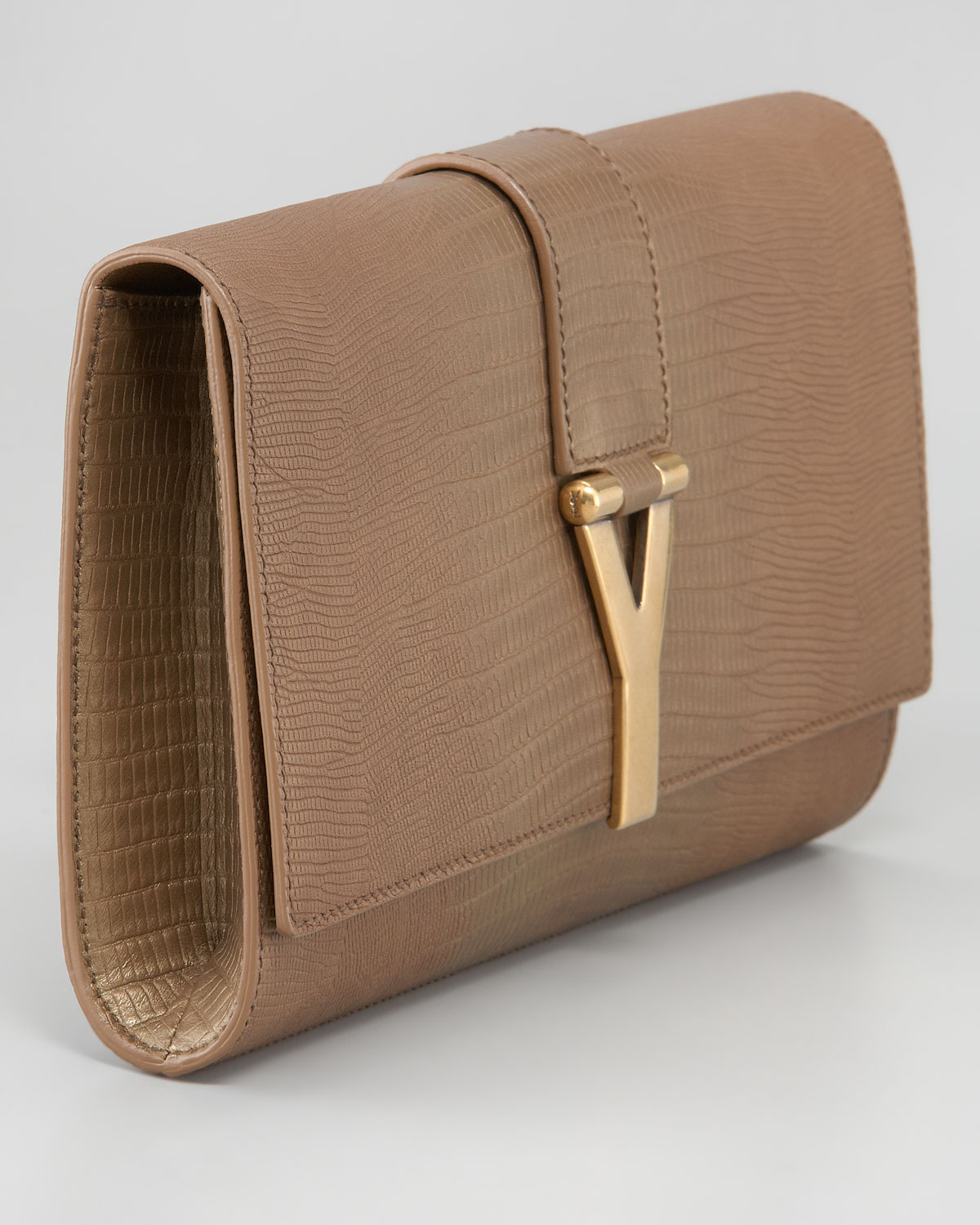Saint laurent Chyc Embossed Metallic Leather Clutch in Brown (gold ...