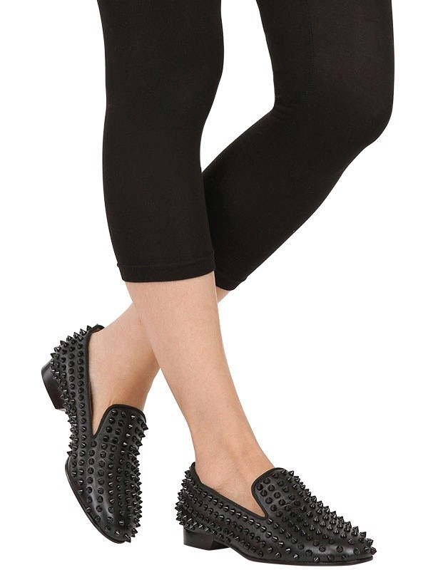 Christian louboutin Rolling Nappa Spikes Loafers in Black | Lyst