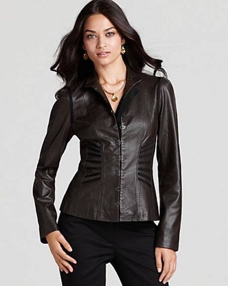 T Tahari Mona Long Sleeve Leather Jacket in Brown (colt brown) | Lyst