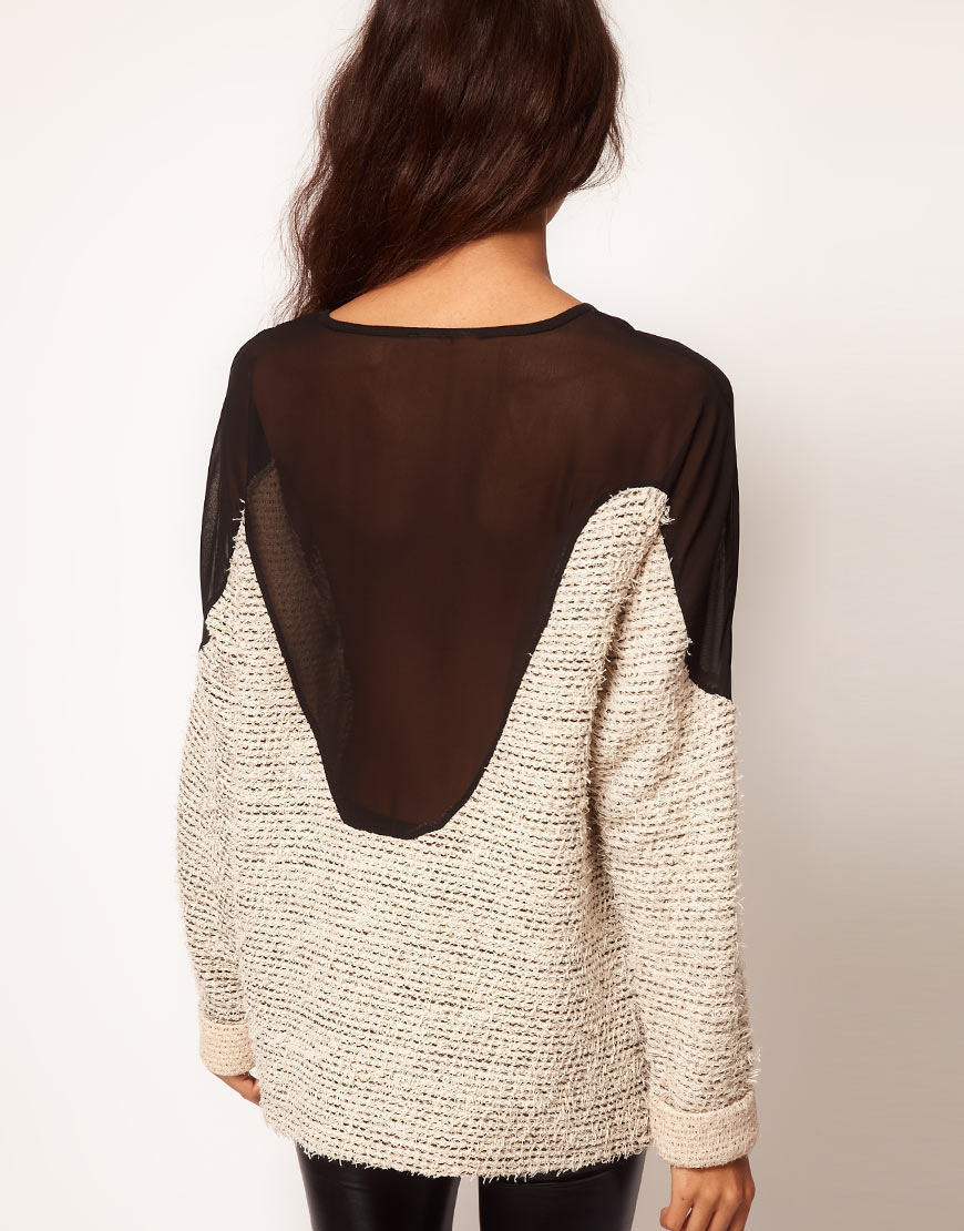 Lyst - Asos collection Sweatshirt in Texture with Sheer Panels in Natural