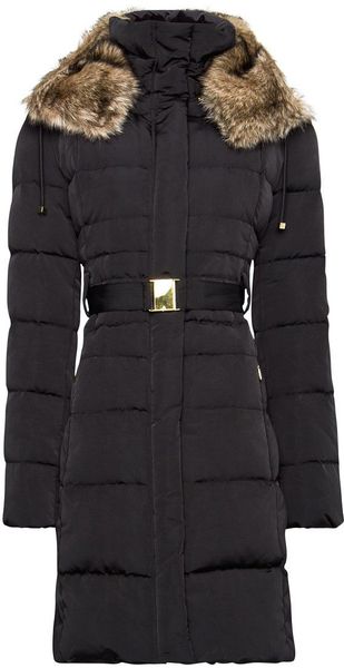 Mango Furry Hood Quilted Coat in Gray (black) | Lyst