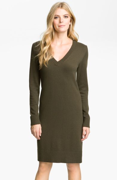 Michael Michael Kors Sweater Dress with Detachable Cowl in Green (rich ...