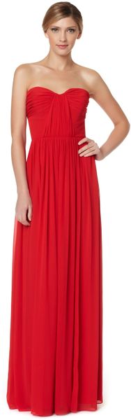 Erin Fetherston Shirred Strapless Gown in Red (flame) | Lyst