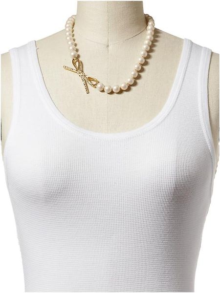 Kate Spade Skinny Mini Bow Pearl Necklace in Beige (cream ...