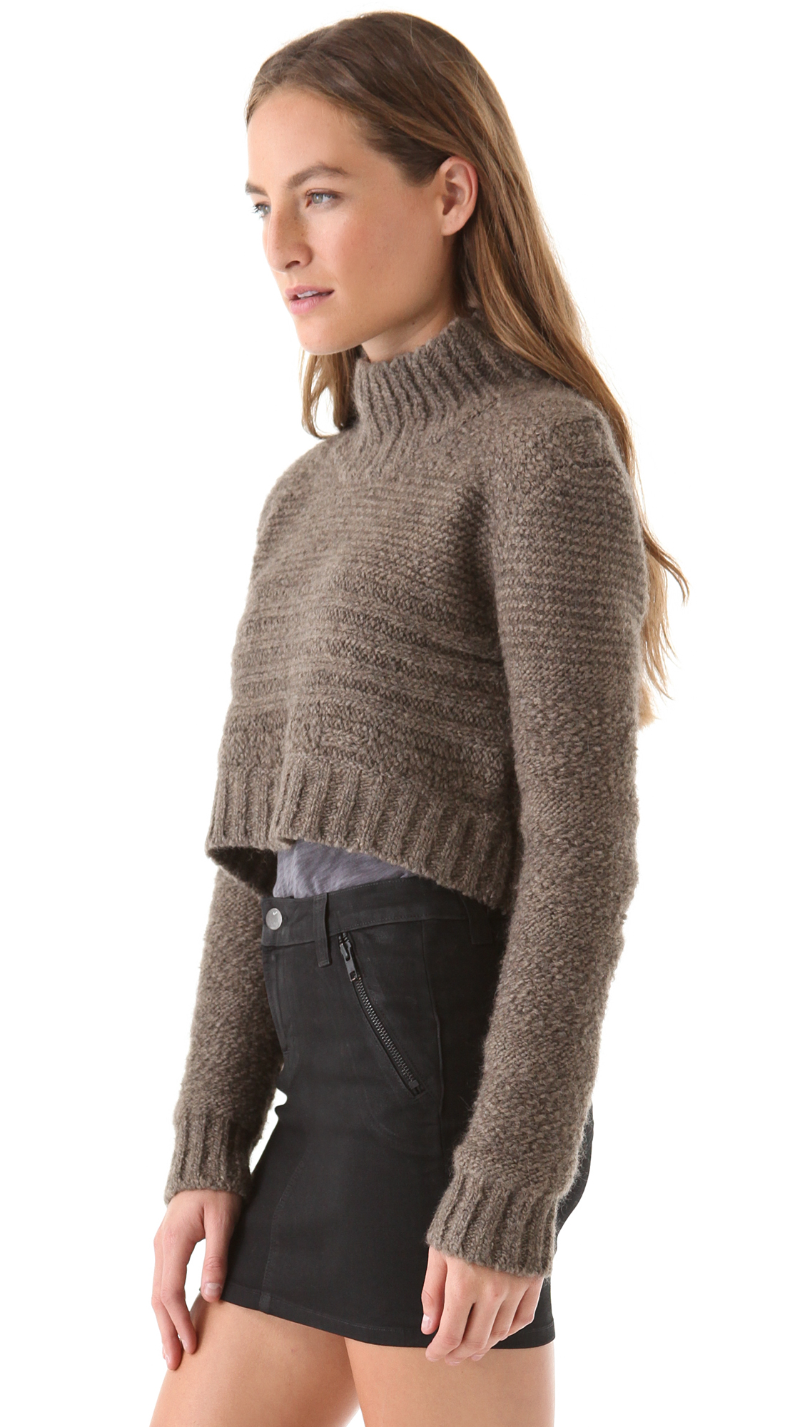 Lyst Kimberly Ovitz Crop Turtleneck Chunky Sweater Smoke Melange in Gray