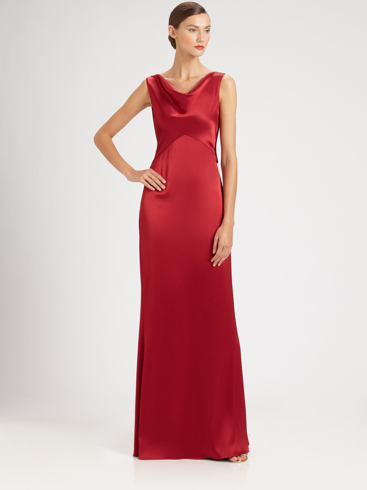 St. john Liquid Satin Gown in Red | Lyst