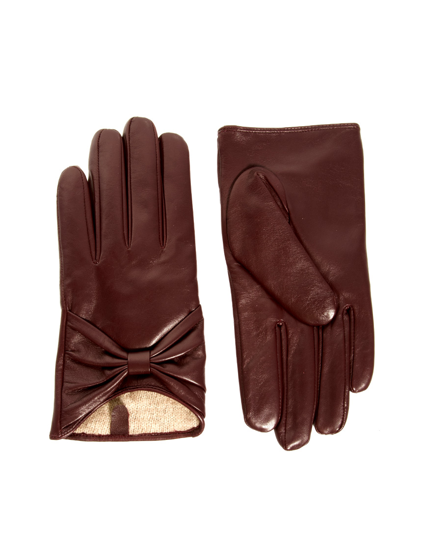 Lyst Love Asos Leather Bow Gloves in Purple