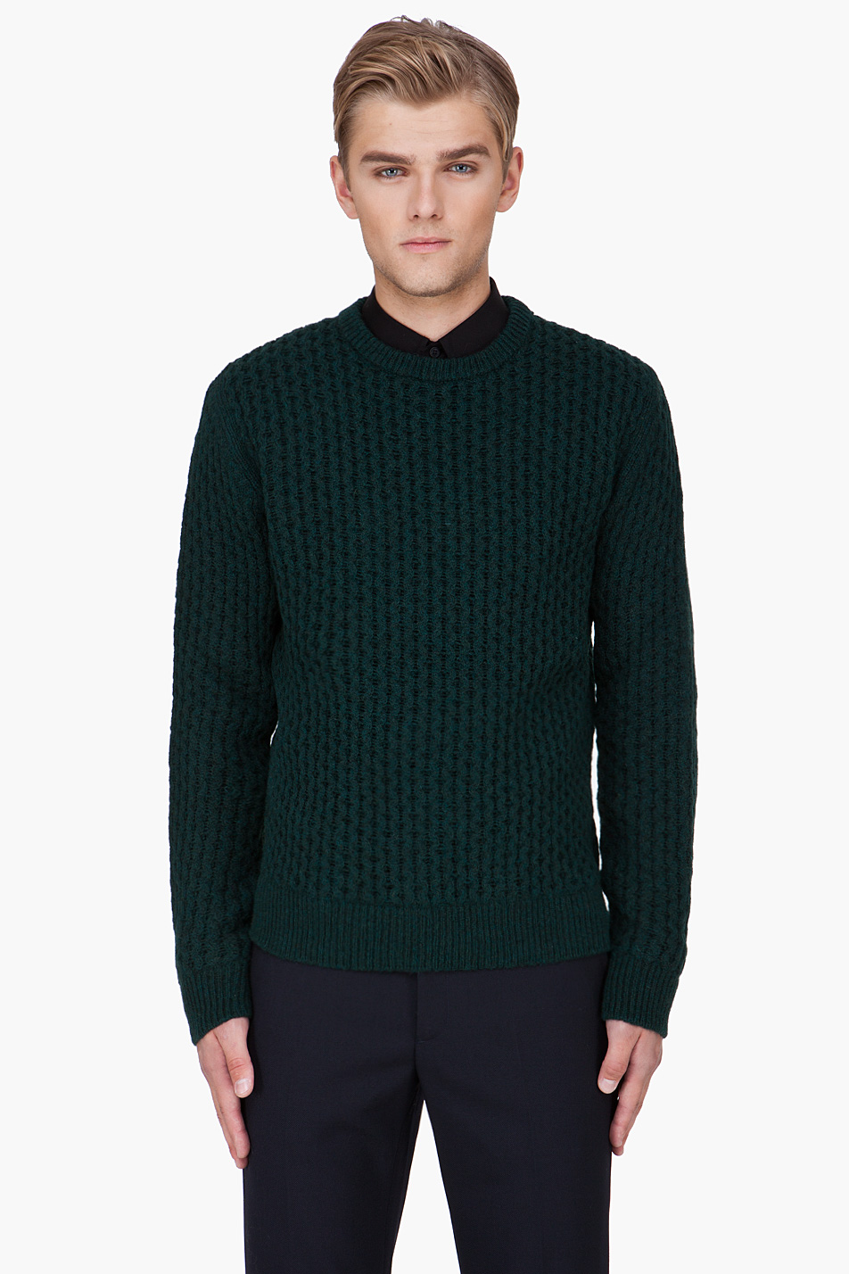 Lyst - Raf simons Dark Green Wool Knit Sweater in Green for Men