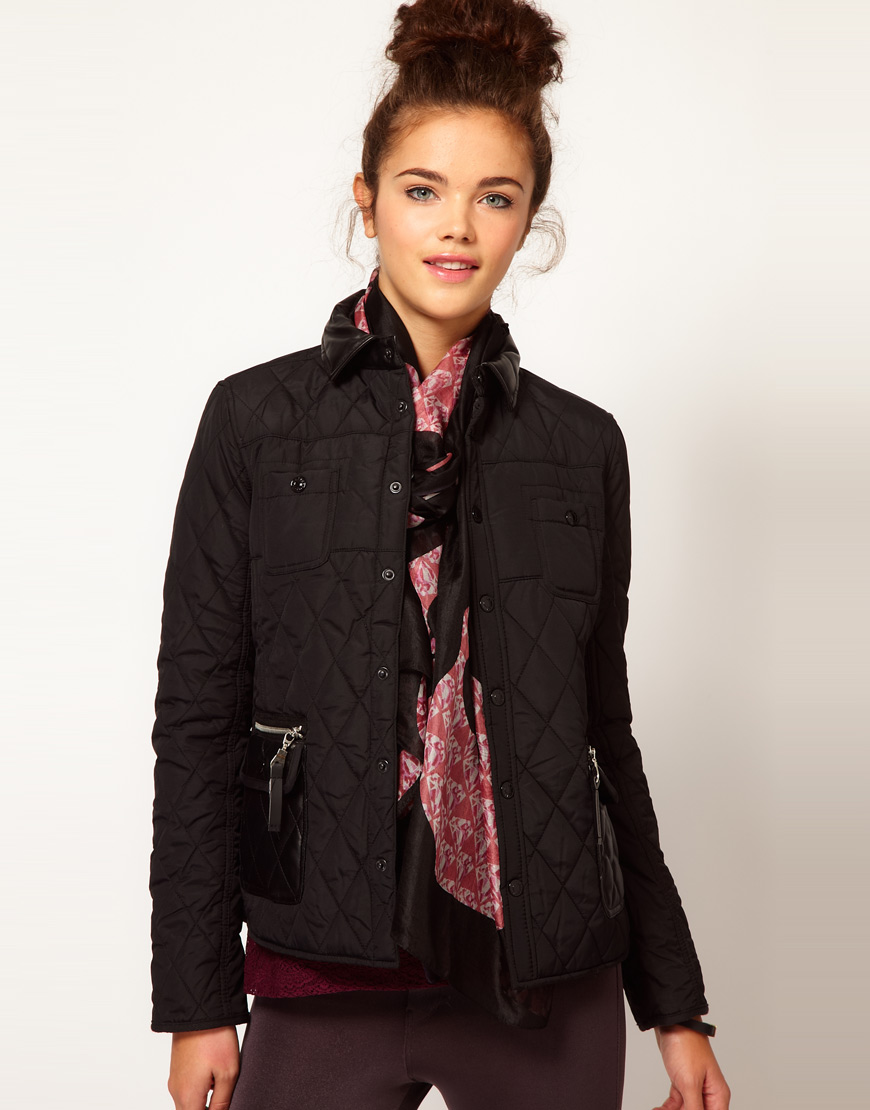 Lyst - River Island Quilted Jacket with Pu Trim in Black