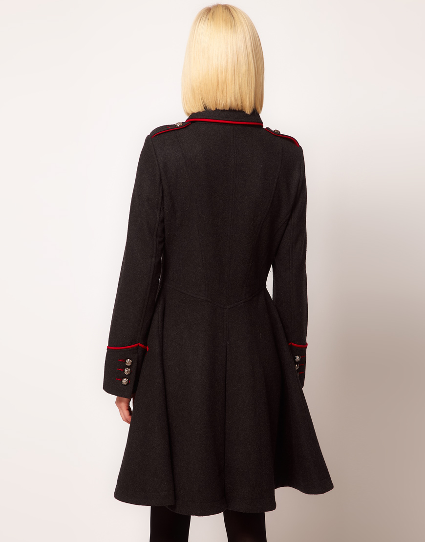 Lyst Asos Military Fit and Flare Coat in Blue