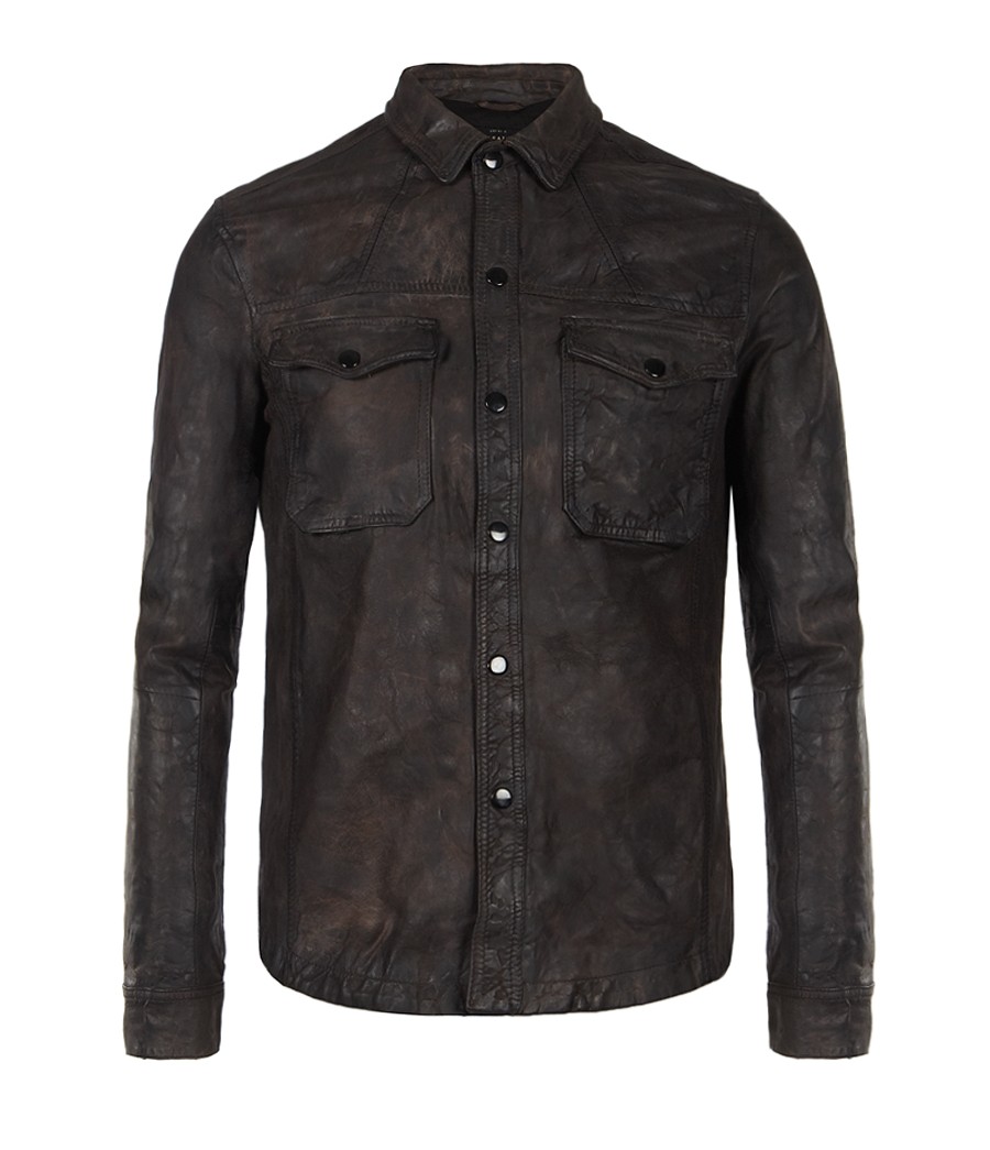 Allsaints Ruin Leather Shirt in Brown for Men (bitter choc) | Lyst