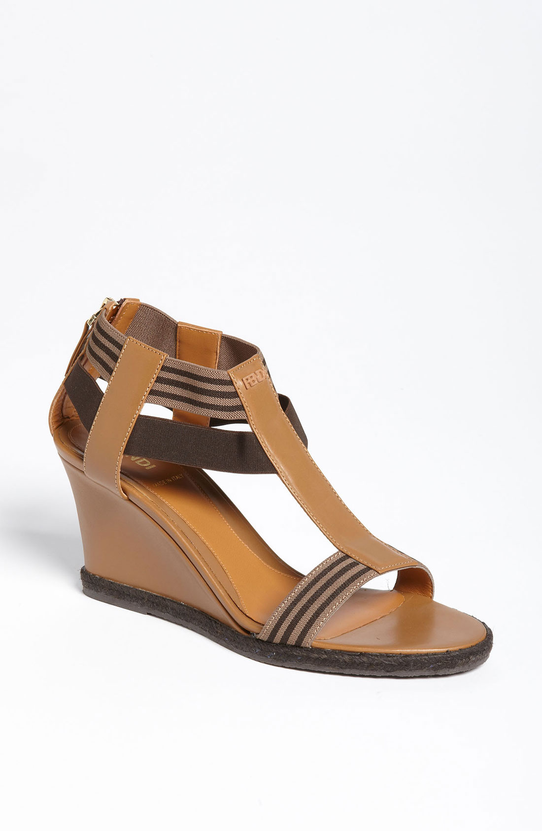 Fendi Carioca Wedge Sandal in Brown (tan) | Lyst