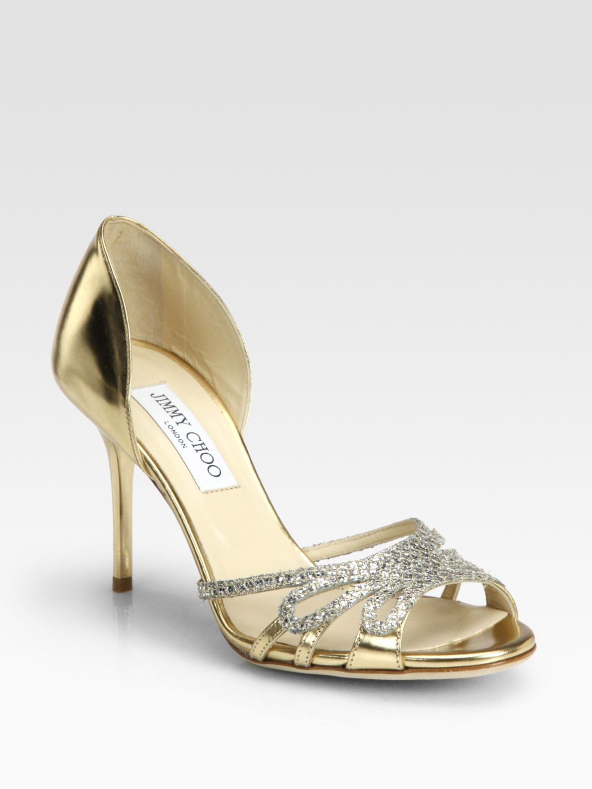 Jimmy Choo Mocha Glitter Metallic Leather Sandals in Gold | Lyst
