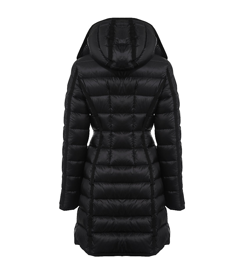 Moncler Hermine Grosgrain Trim Down Coat in Black | Lyst