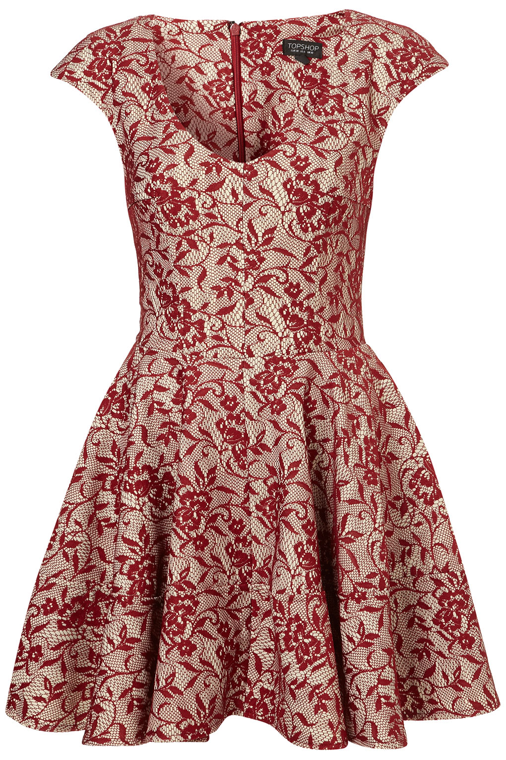 Lyst - Topshop Bonded Red Lace Skater Dress in Red