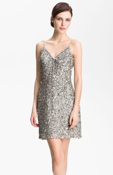Adrianna Papell Sequin Sheath Dress in Silver | Lyst
